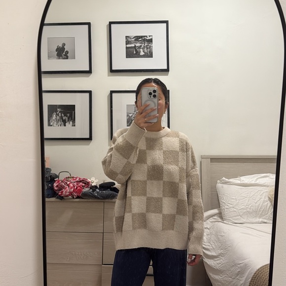 Oak + Fort Tan Checkered Crewneck Sweater - Picture 8 of 8